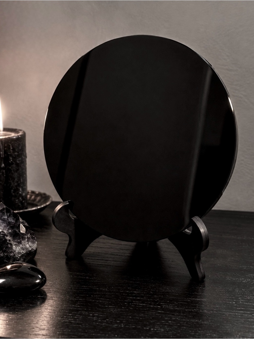 NEW AAA Premium XL Black Obsidian Crystal Scrying Mirror w/ Stand